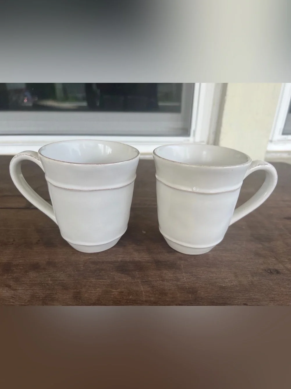 Pottery Barn Cambria White Coffee Tea Mugs Handcrafted in Portugal Set of 2